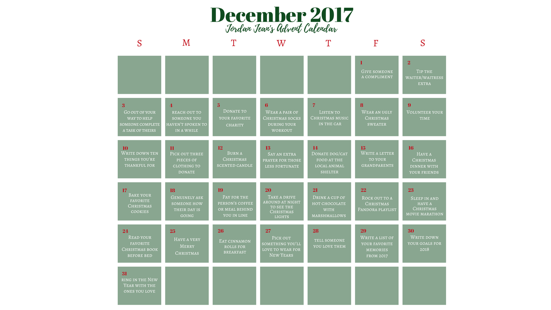 December Advent Calendar filled with joy